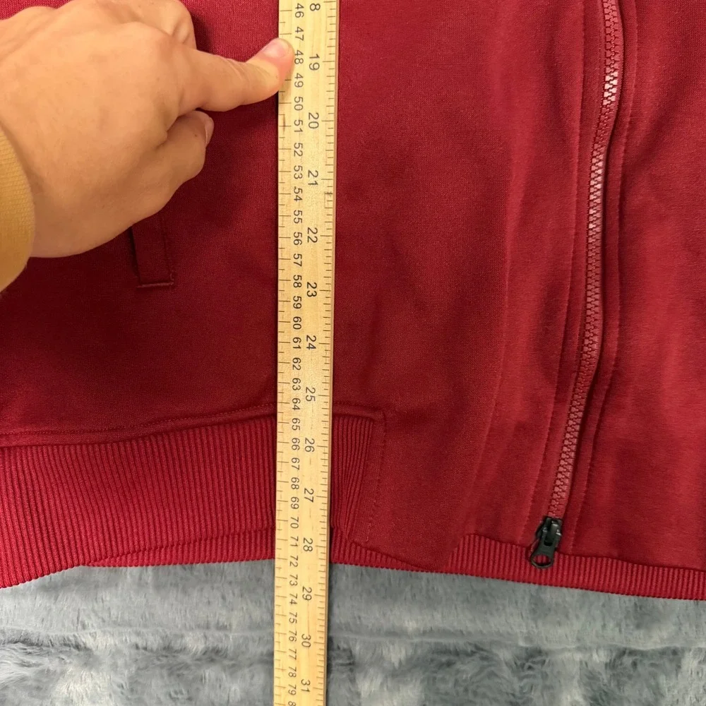 Adidas Mens 2XL Red 3-Stripe Full Zip Track Jacket Bomber Collar Activewear